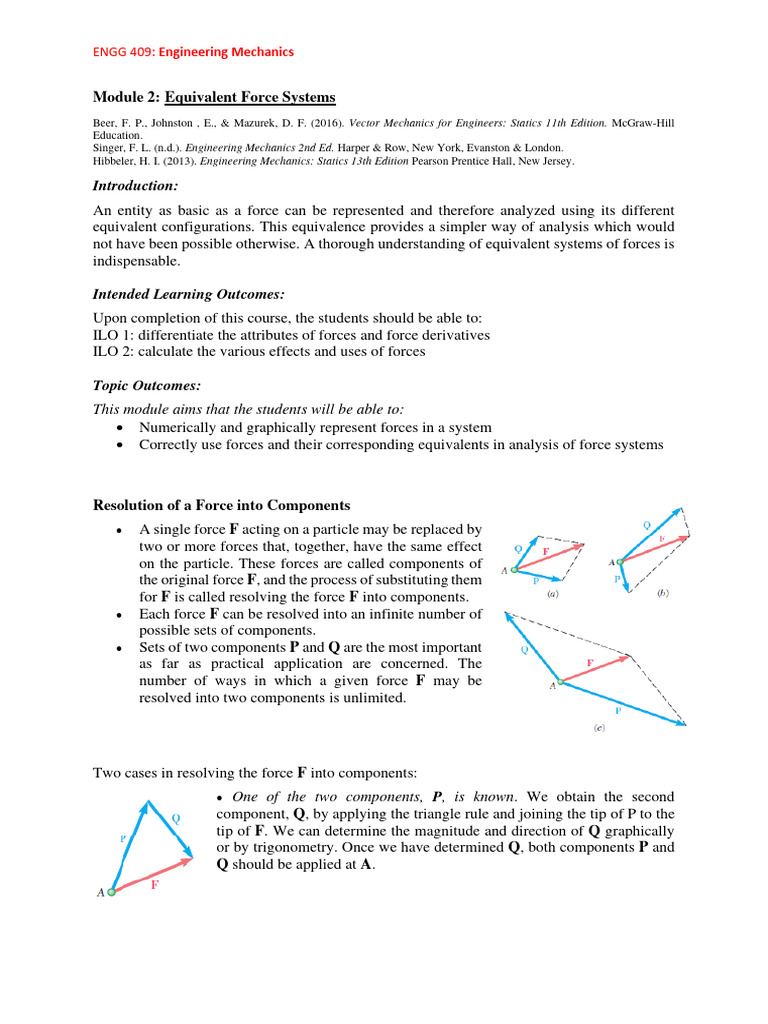 Equivalent Force Systems in Mechanics | PDF | Euclidean Vector | Force