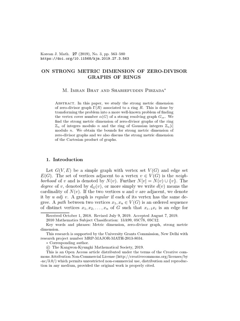 Strong Metric Dimension of Zero-Divisor Graphs | PDF | Vertex (Graph ...