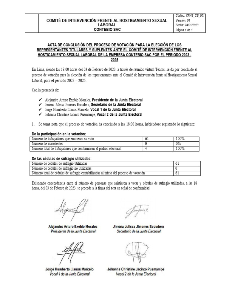 Acta de Conclusión Del Proceso Contebio | PDF