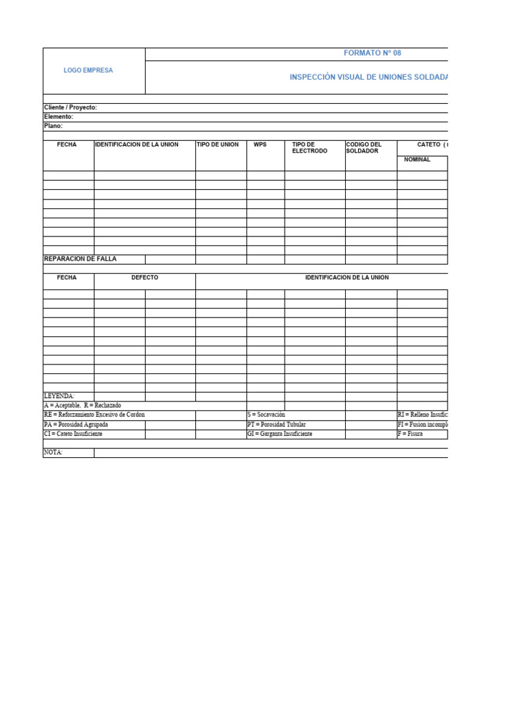 Formato N° 08 - Formato para la Inspección Visual (1) | PDF