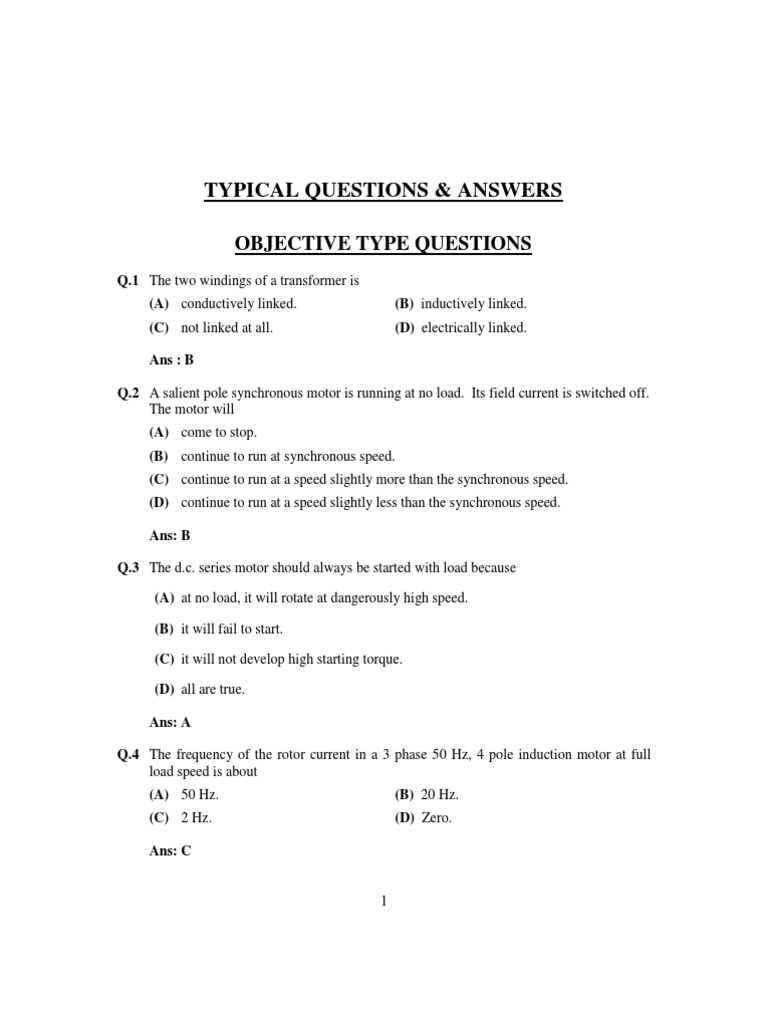 Electrical Subjects Questions and Answers Transformer Electricity