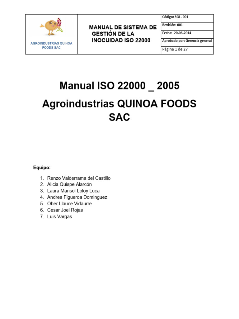 Manual ISO 22000 Inocuidad Alimentaria | PDF | Análisis de Riesgo y ...