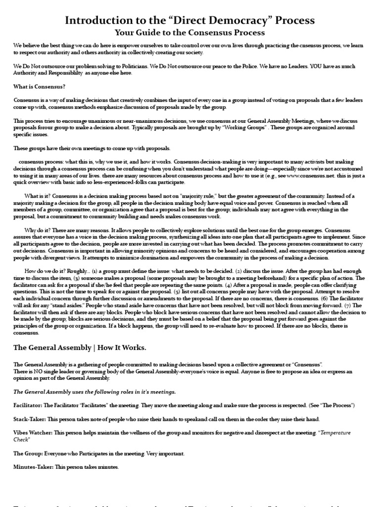Intro To Direct Democracy | PDF | Consensus Decision Making | Facilitator