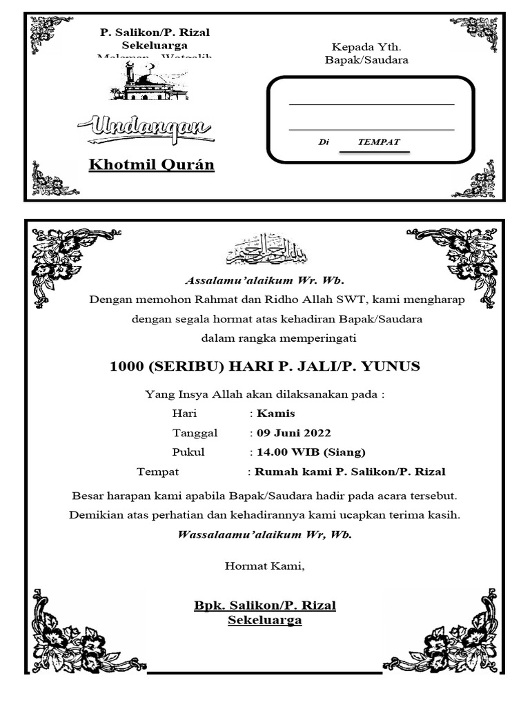 Undangan Khotmil Qurán | PDF