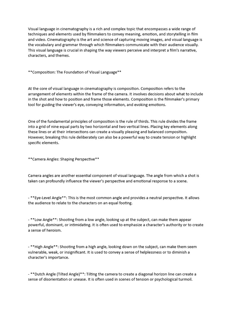 Visual Language in Cinematography Is A Rich and Complex Topic That ...