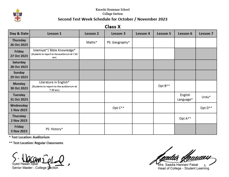 Class X Test Week Schedule 2023 | PDF