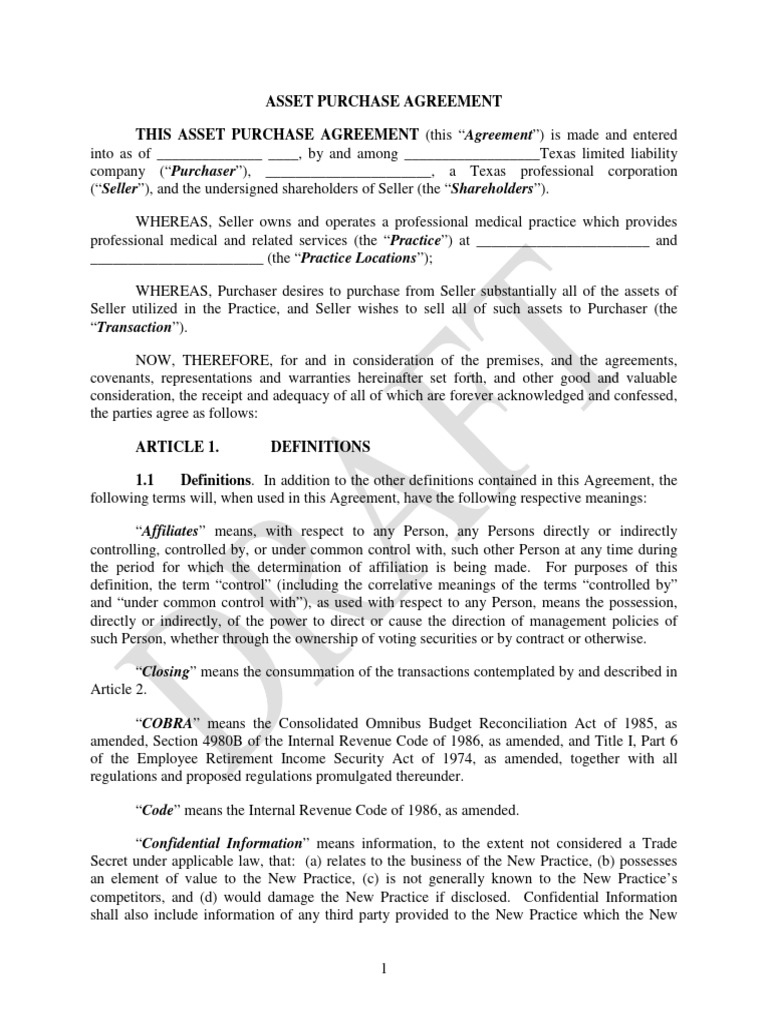Asset Purchase Agreement Overview | PDF | Employment | Taxes