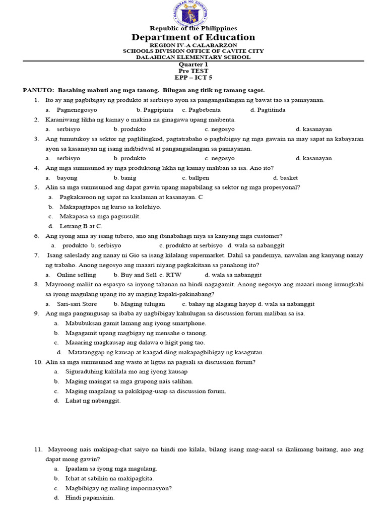 Epp Ict5 Pretest | PDF