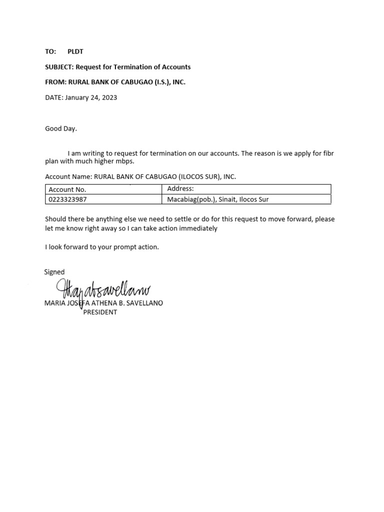 Termination of Accounts PLDT PDF