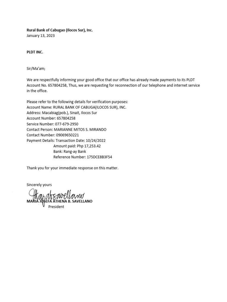 Sample Letter Of Request For Pldt Change Account Name
