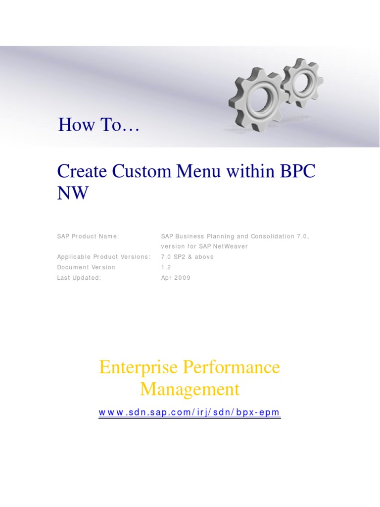 How To Create Create Custom Menu Within BPC NW PDF Visual Basic For