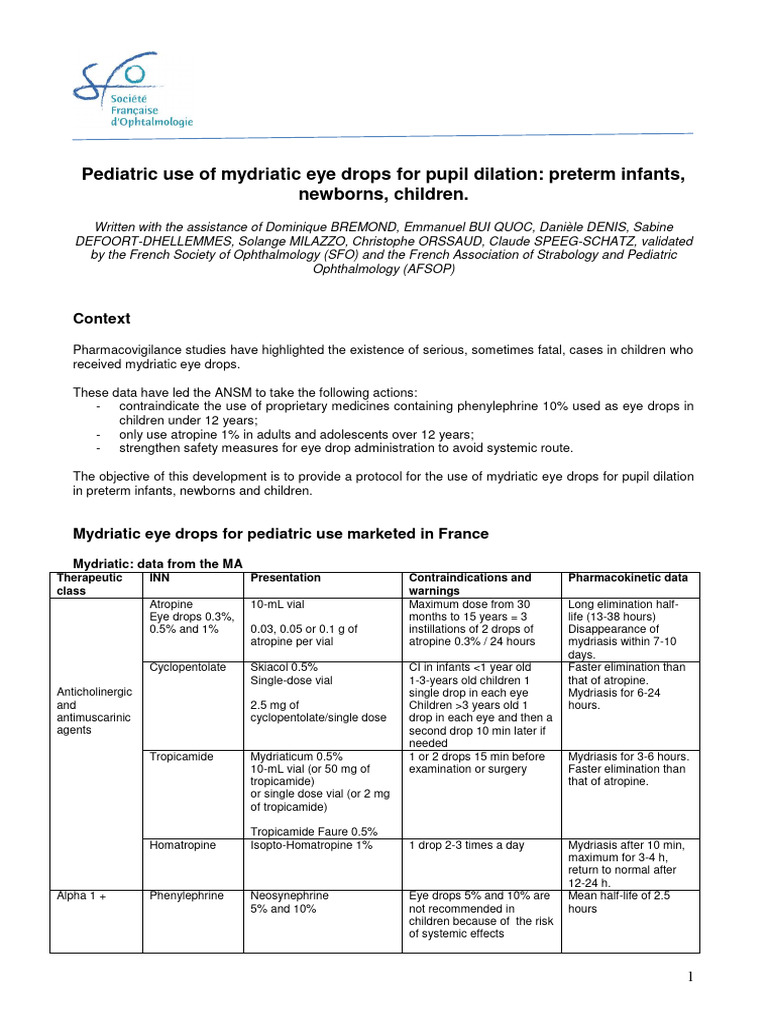 Pediatric Use Mydriatic Eye Drops PDF