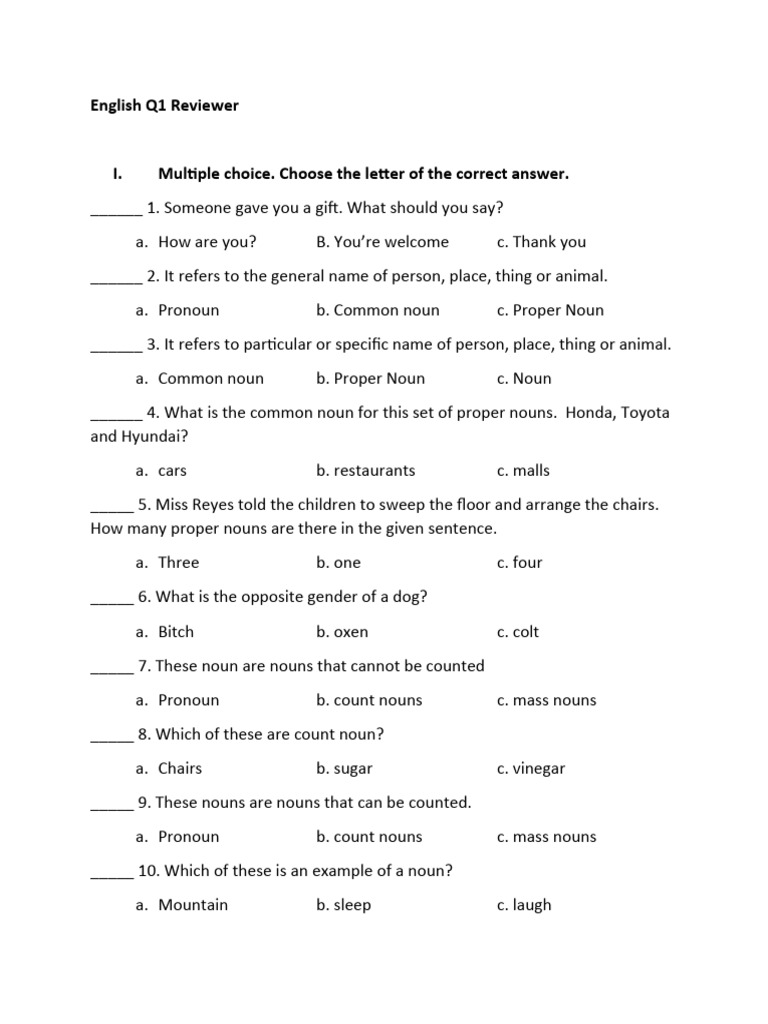English Periodical Test Q1 Grade 3 Pdf Noun Grammatical Gender