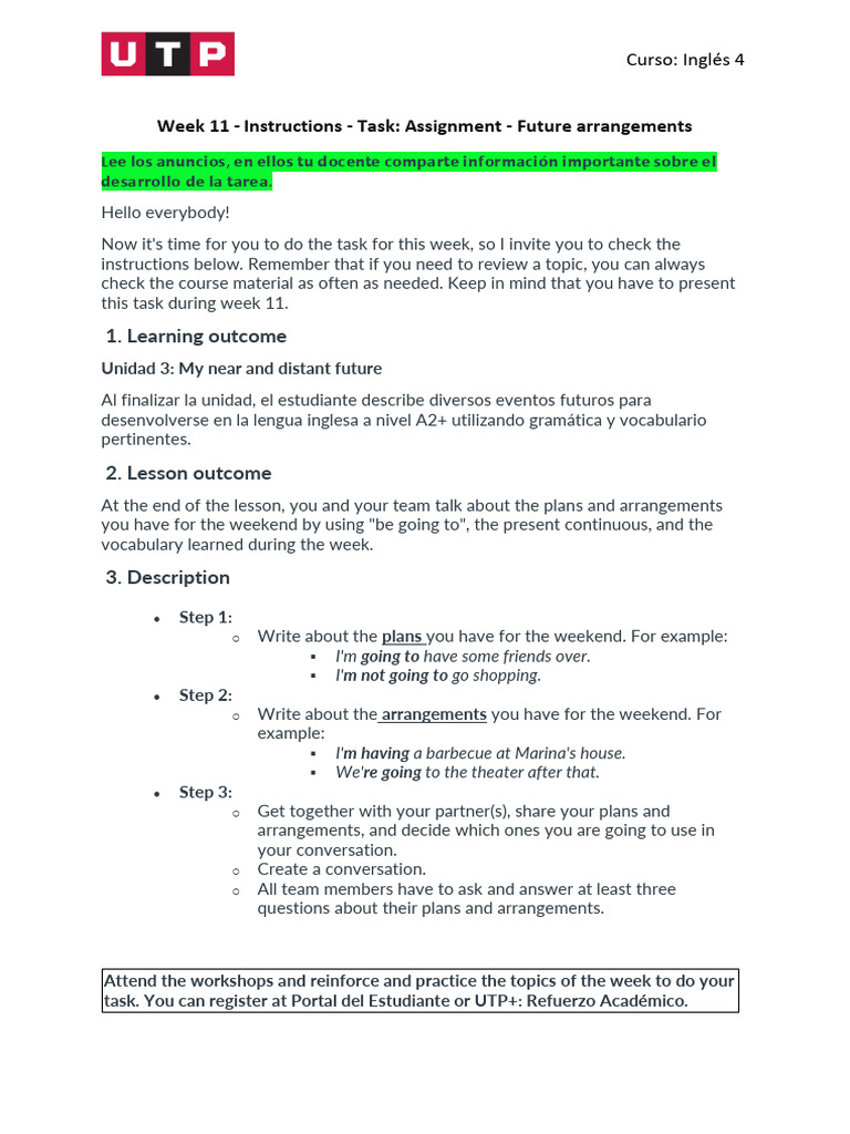 Future Arrangements Assignment Guide | PDF