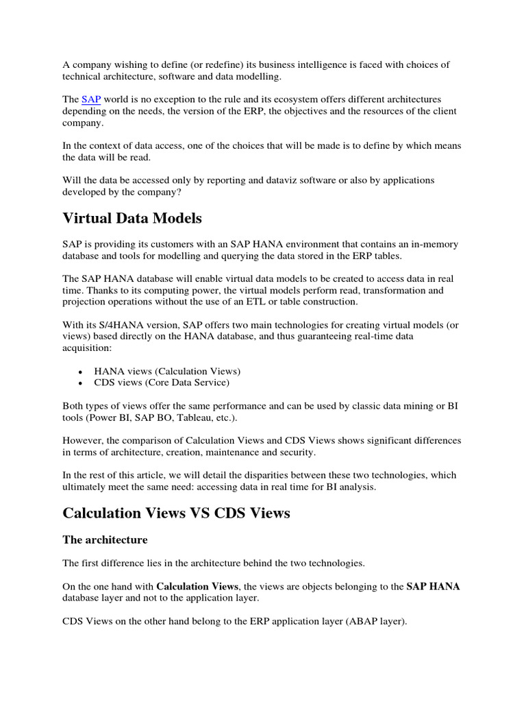 SAP CDS CDS Vs Calculation View PDF