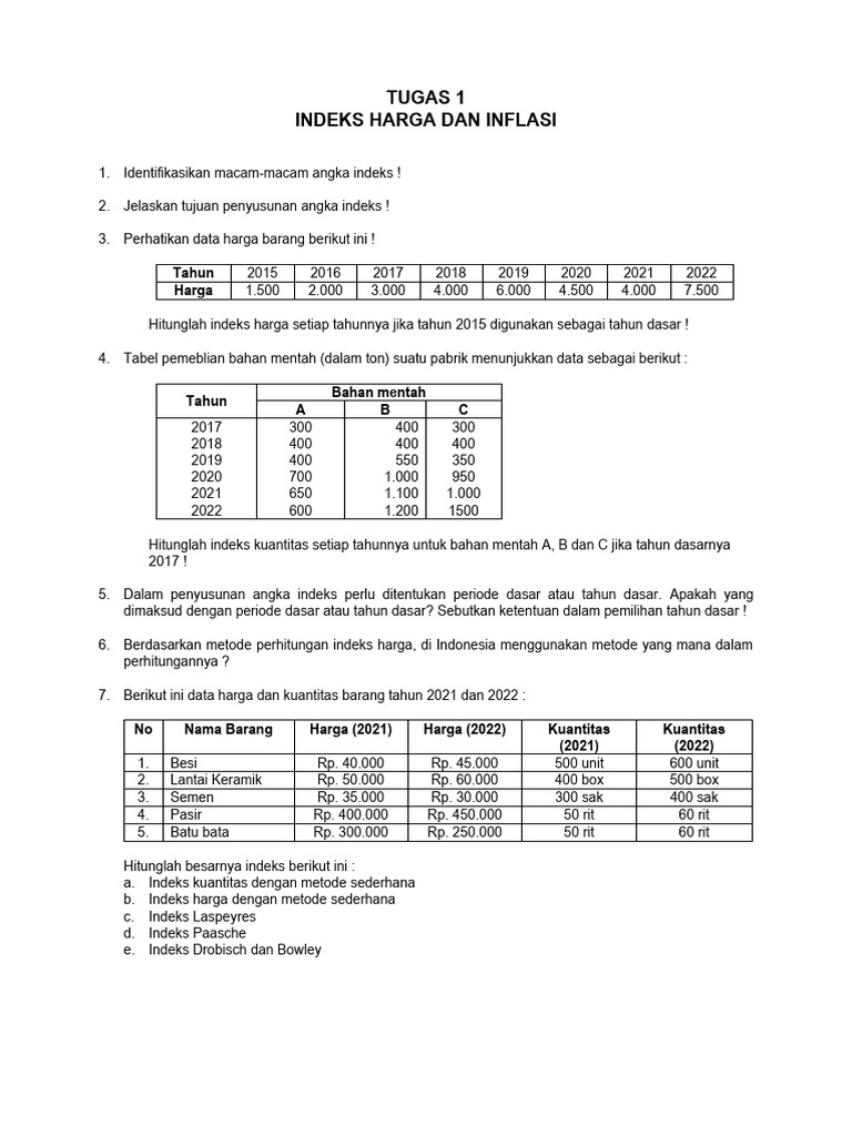 Tugas 1 - Indeks Harga Dan Inflasi | PDF