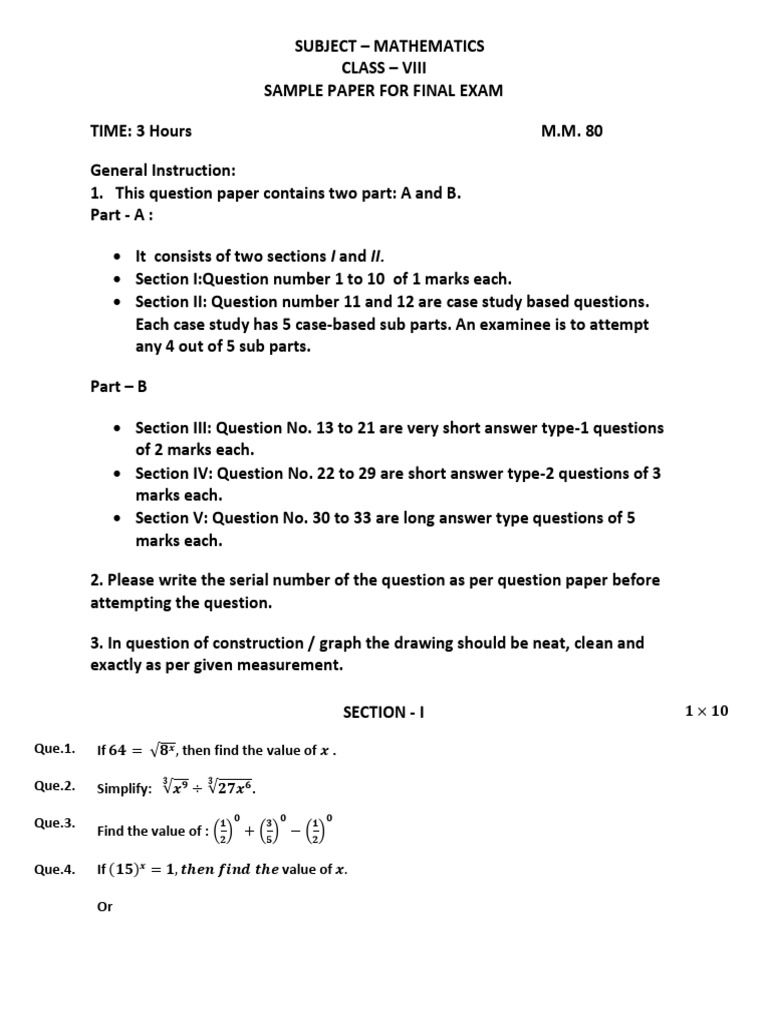 Class Viii Sample Paper 202223 For PDF