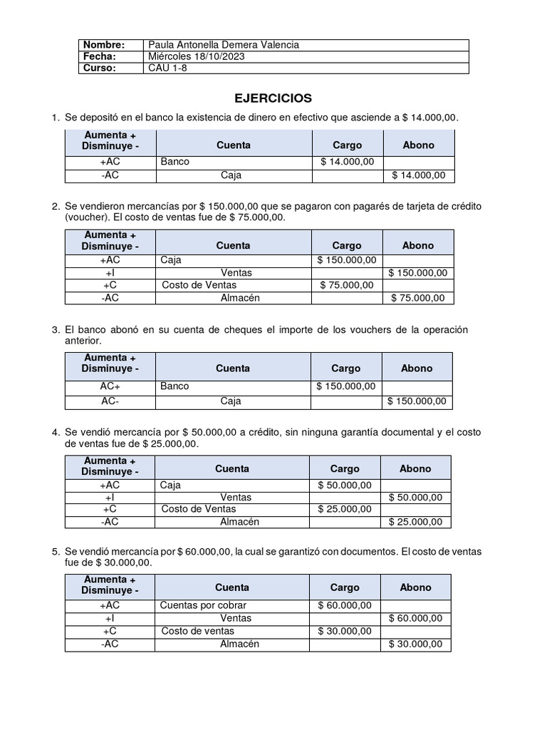 Ejercicios de Contabilidad Básica | PDF | Bancos | Cheque