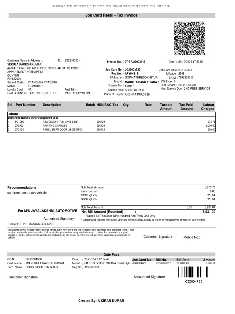 AP40H3131 Bill | PDF