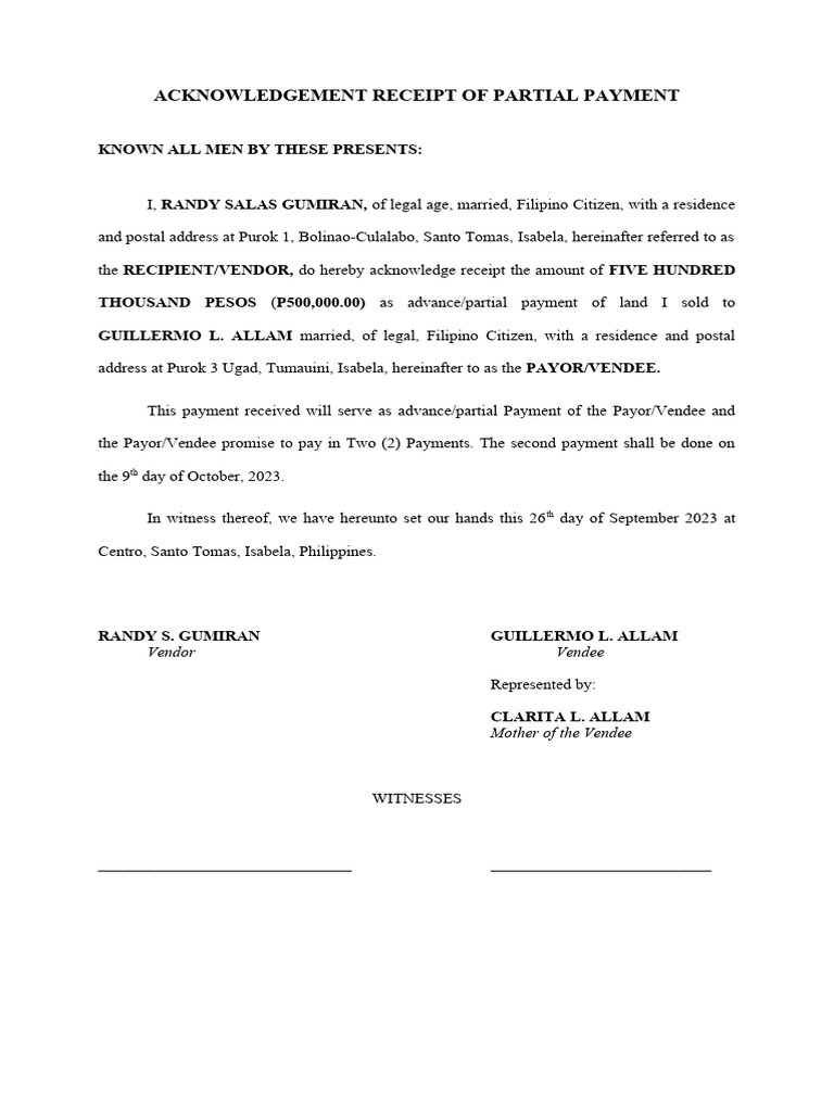 Acknowledgement receipt of partial payment pdf