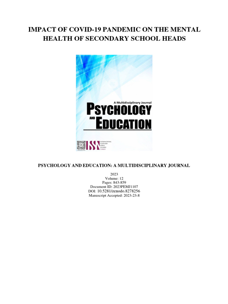 Impact of COVID-19 Pandemic On The Mental Health of Secondary School ...