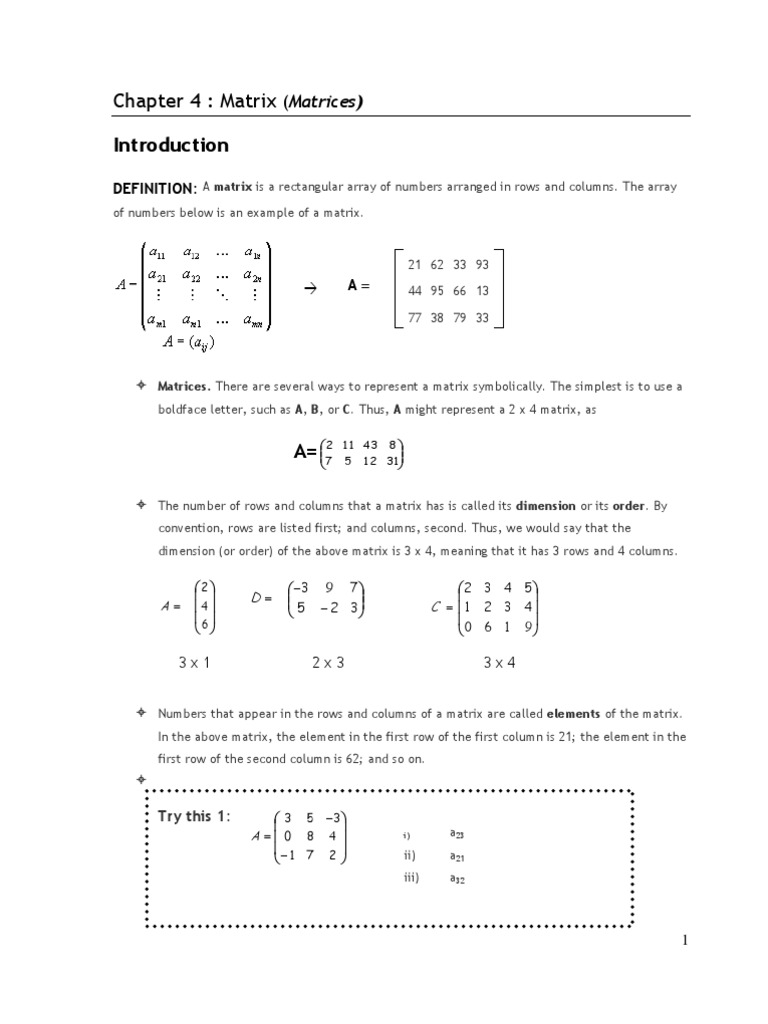 Chapter 4 Introduction To Matrix | PDF