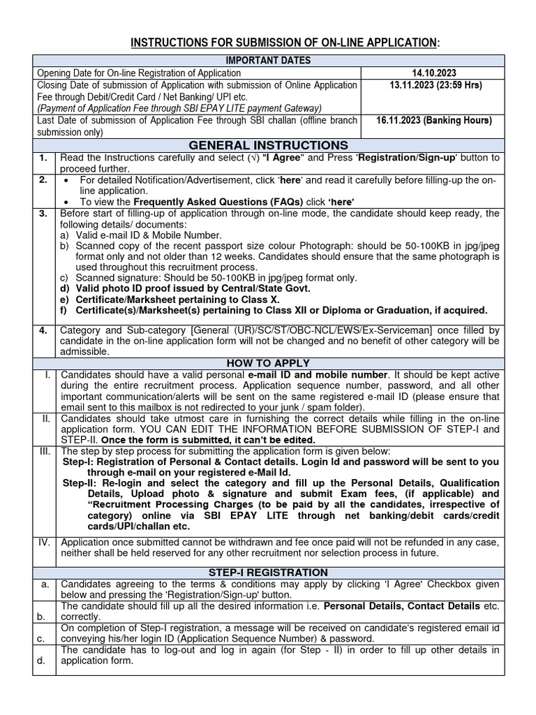 SBI Online Application Submission Guide | PDF