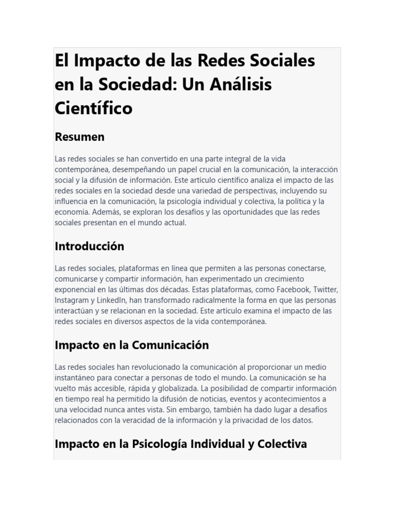 El Impacto de Las Redes Sociales en La Sociedad | PDF