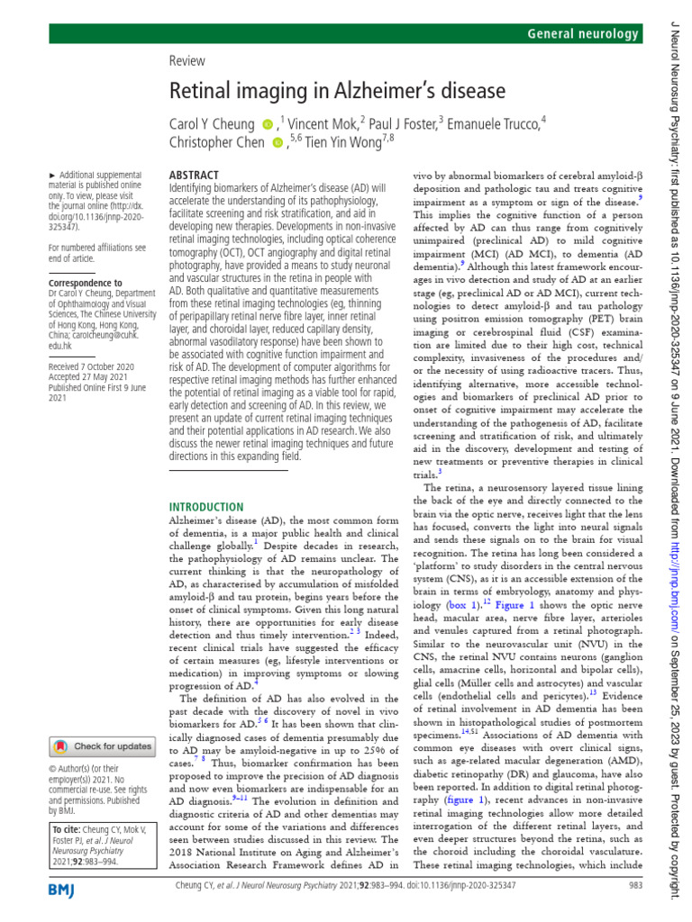 Retinal Imaging in Alzheimer's Disease | PDF