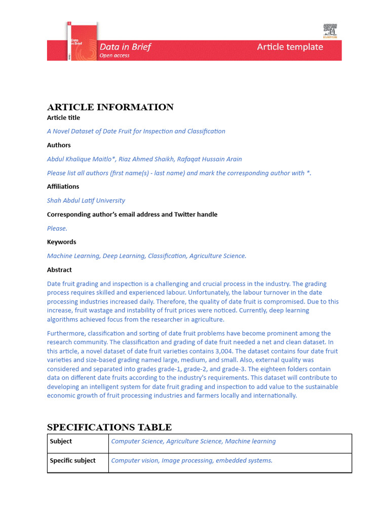 Date Fruit Dataset For Inspection And Grading1 Pdf Data Machine