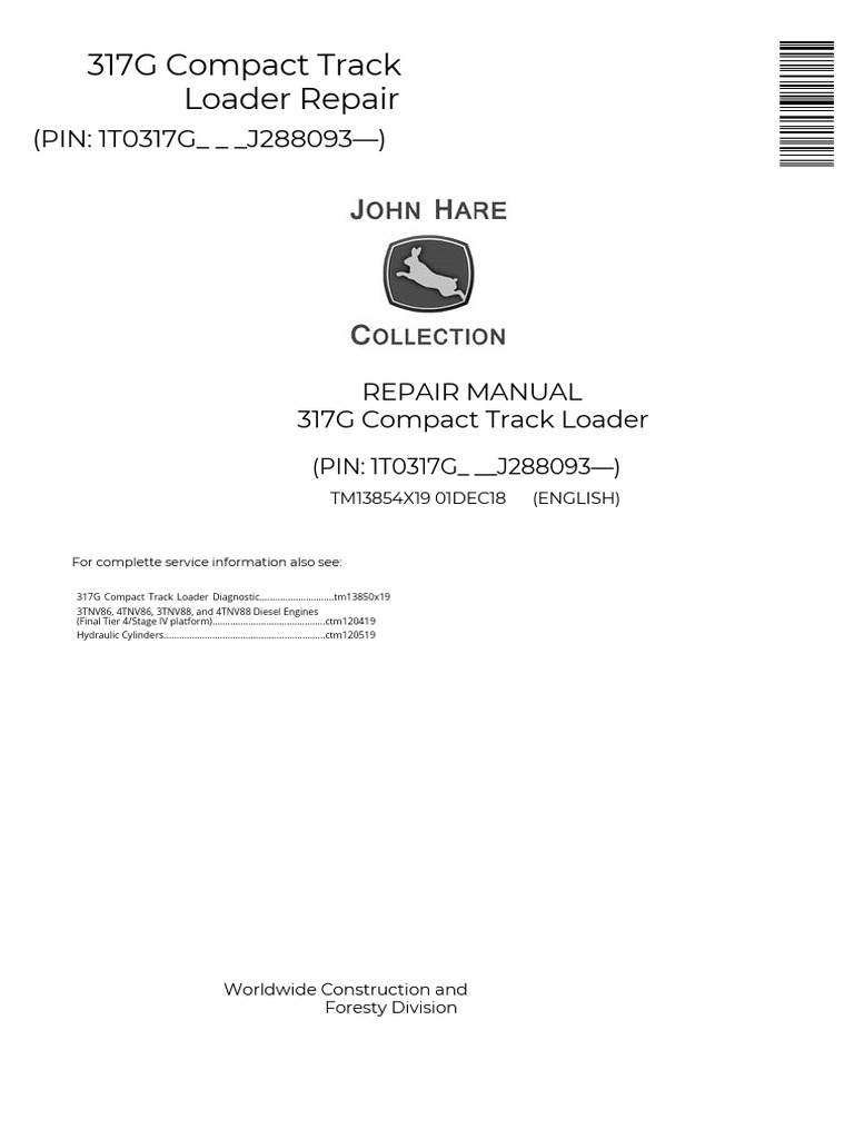 John Deere 317G Compact Track Loader Service Repair Manual TM13854X19