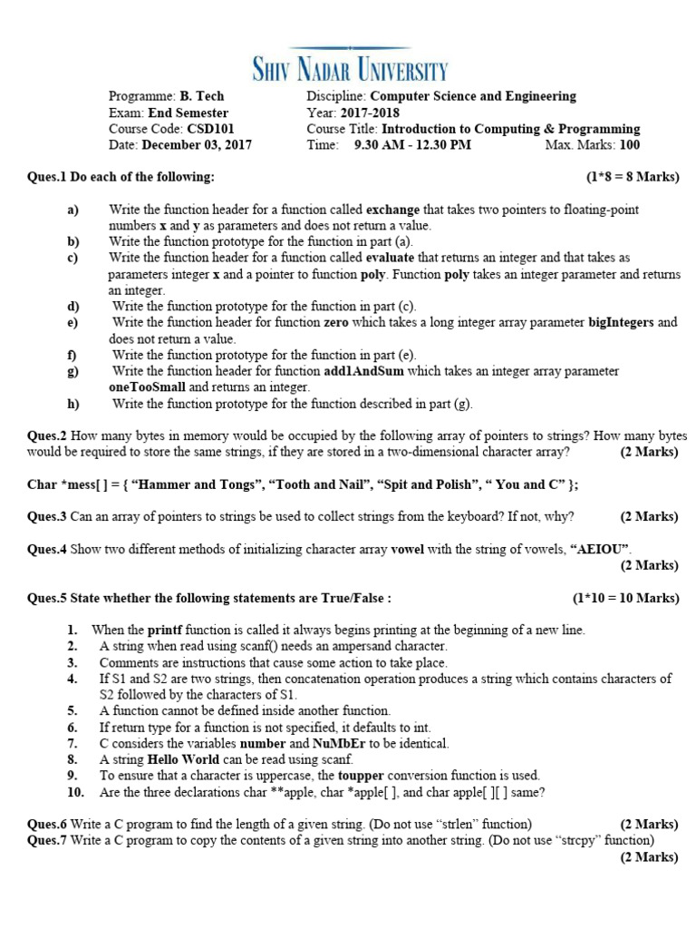 End Sem Exam Cs | PDF