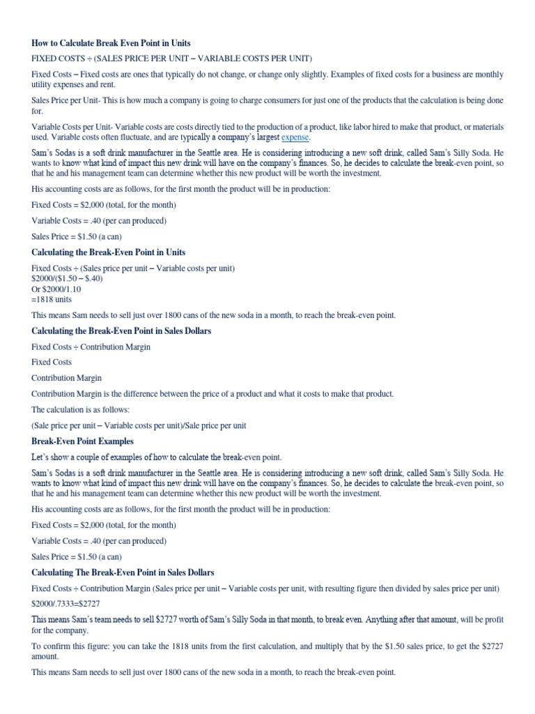 How To Calculate Break Even Point PDF