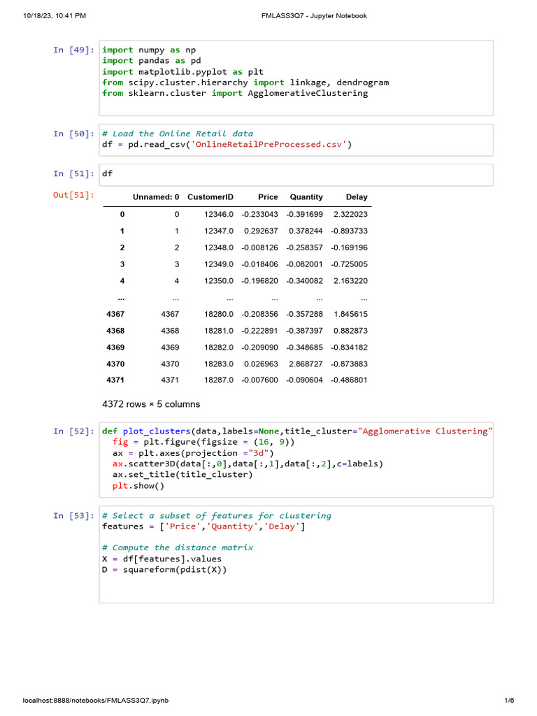FMLASS3Q7 - Jupyter Notebook | PDF | Cluster Analysis | Algorithms And ...