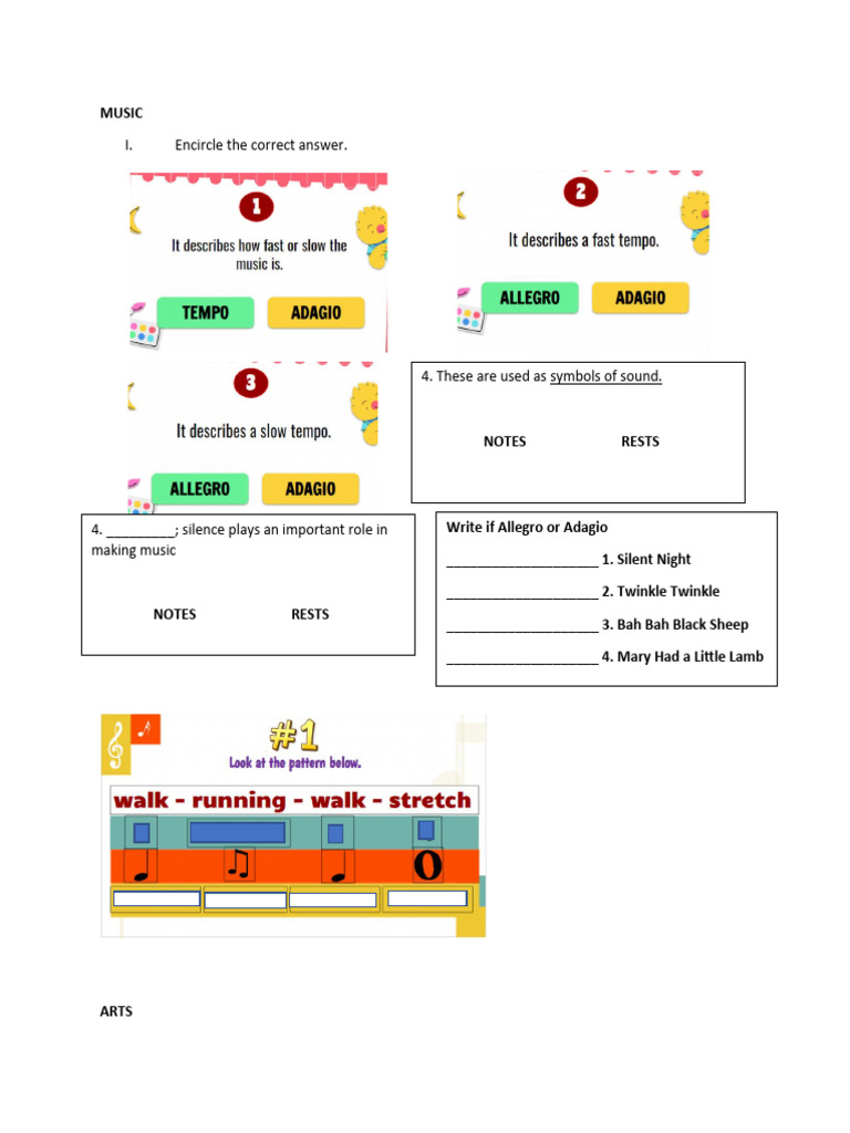 Music and Arts Quiz Worksheet | PDF