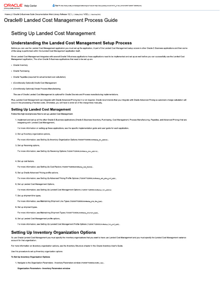 Oracle - Landed Cost Management Process Guide | PDF