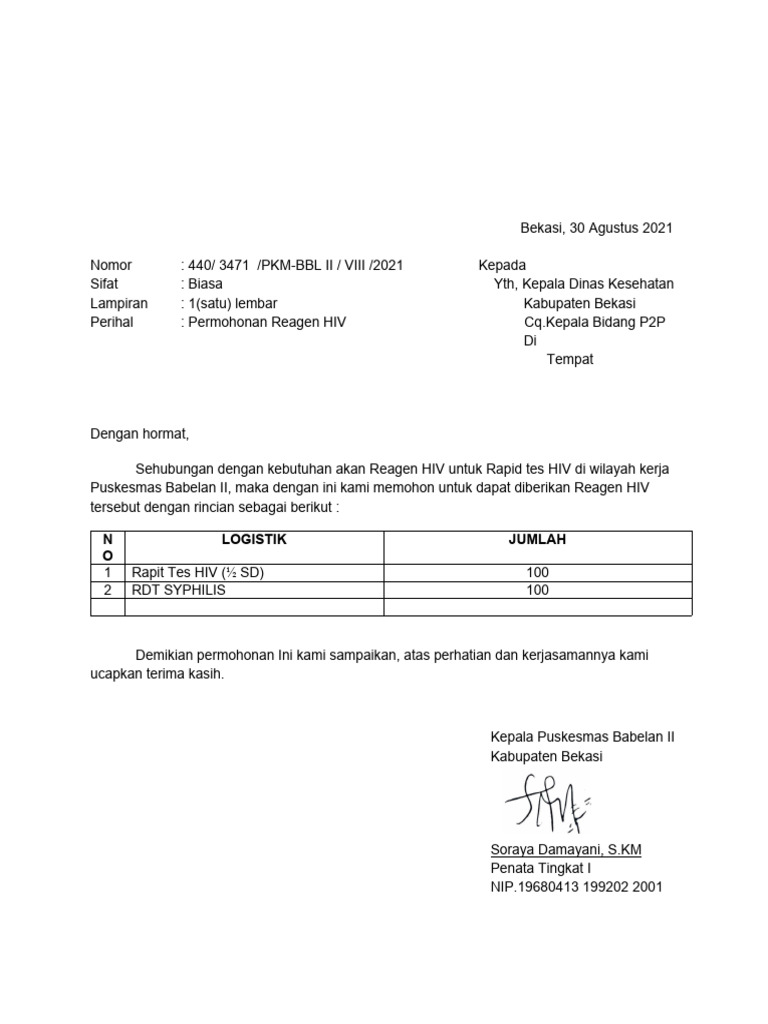 Permohonan Reagen Hiv PDF