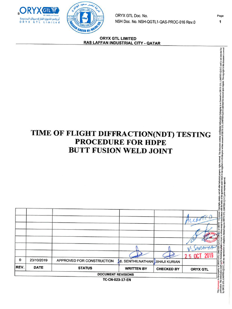 NSHQGTL1QASPROC016 Rev.00 Time of Flight Diffraction (NDT) Testing