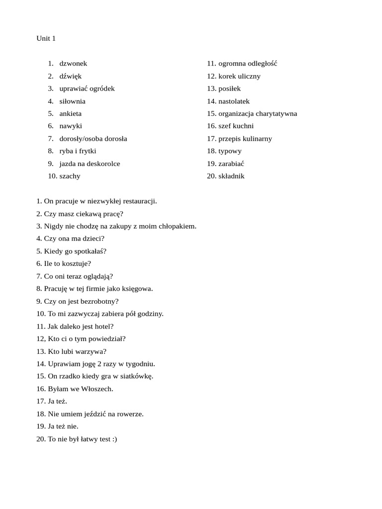 F2F Pre-Intermediate Test 1 | PDF