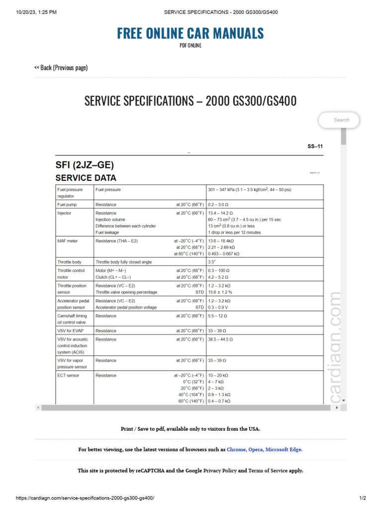 Service Specifications (2jz-Ge) - 2000 GS300 - GS400 | PDF