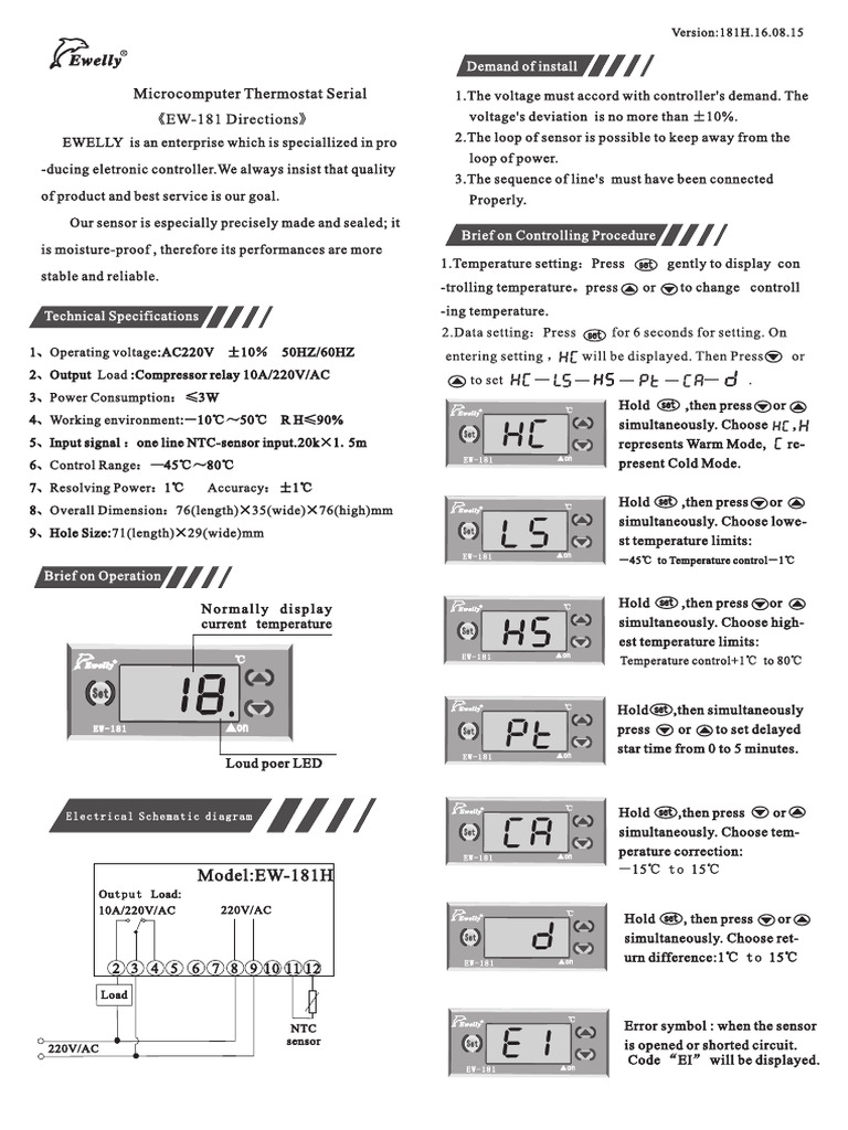 Controlador De Temperatura E, Controlador De Temperatura Digital EW 181h Medidor De Control De Temperatura Termostato Elegante Y Moderno Jadeshay A