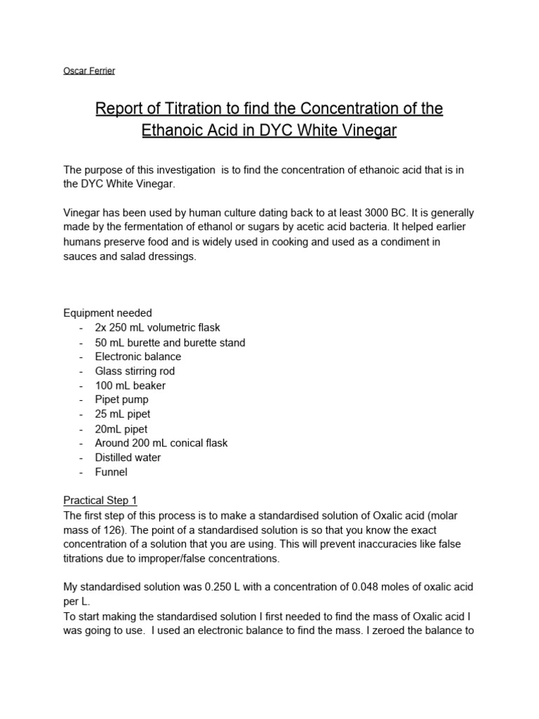 Chemistry Titration Internal Oscar 2 PDF Titration Chemistry