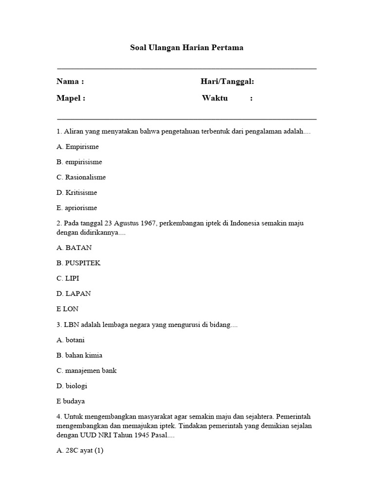 Soal Ulangan PKN | PDF
