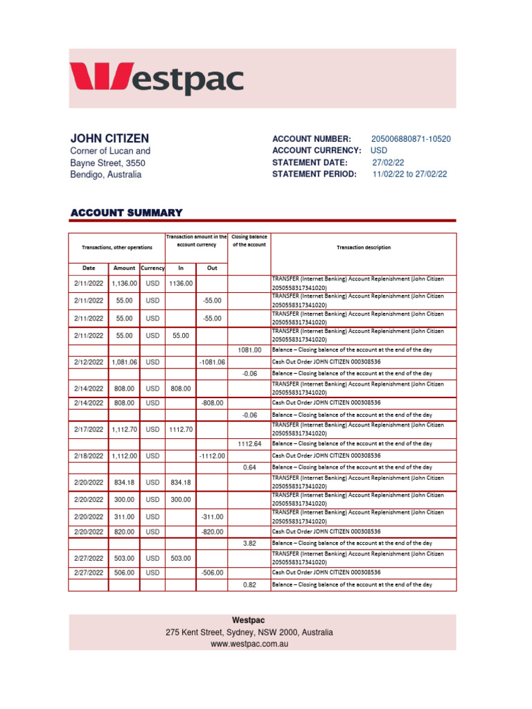 Australia Westpac Bank Statement | PDF | United States Dollar | Online  Banking