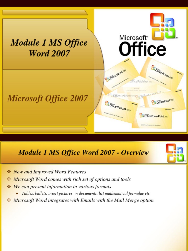Office 2007 PPT Module 1 - Word | PDF | Microsoft Word | Microsoft Office