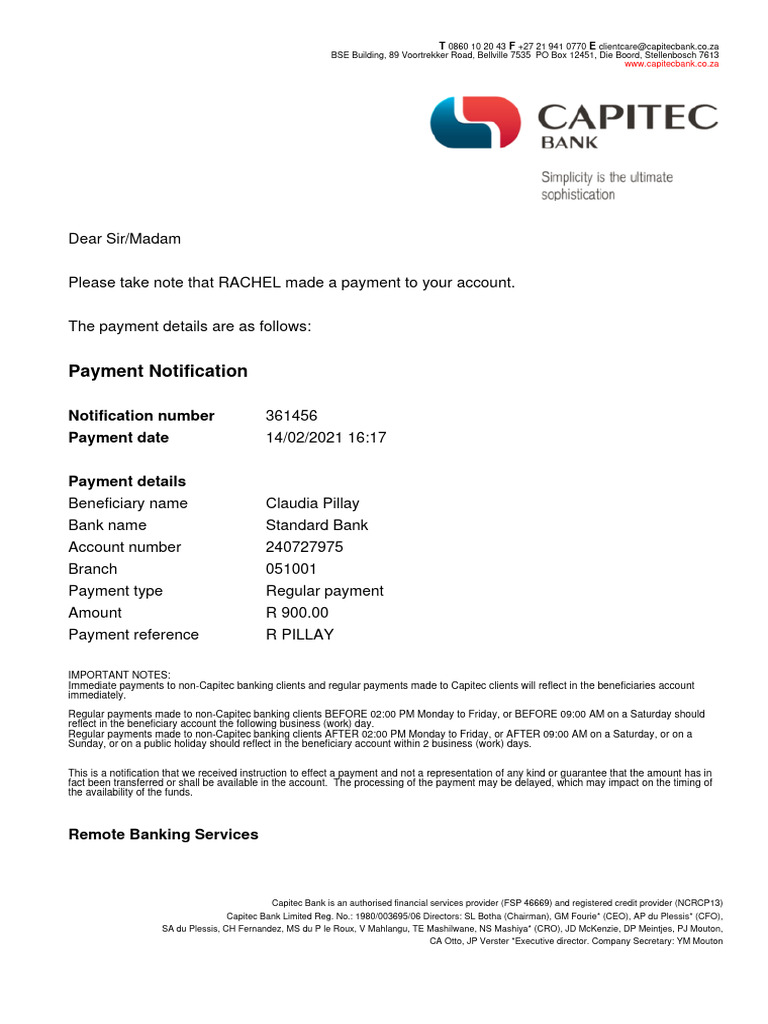 Payment Notification | PDF | Corporate Governance | Personal Finance