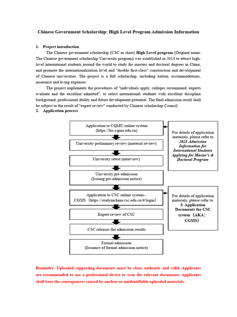 Chinese Government Scholarship High Level Program Information | PDF ...