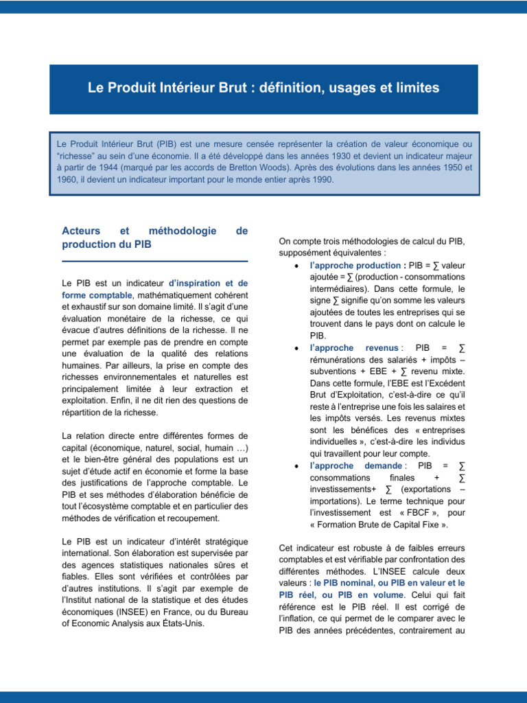 Méthodologie et enjeux du PIB | PDF | Produit intérieur brut | Revenu brut