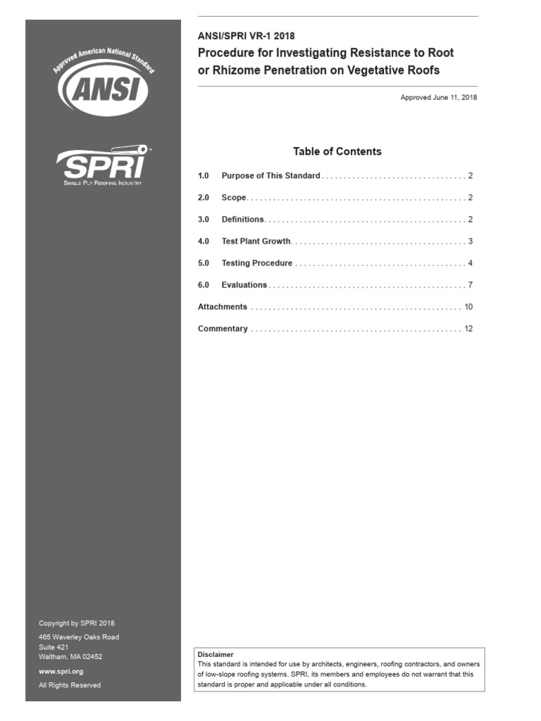 ANSI SPRI VR 1 2018 Procedure For Investigating Resistance To Root or ...