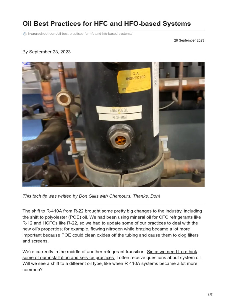 Best Practices for HFO Refrigerants | PDF